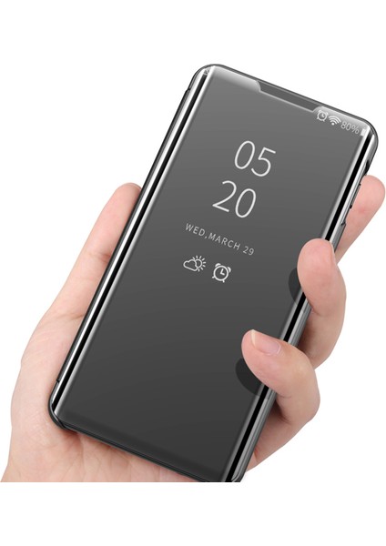 Xiaomi Için Kaplama Ayna Yüzey Deri Kılıfı Redmi Note 10 Pro (Hindistan)/redmi Note 10 Pro 5g/redmi Note 10 Pro Maks Pencere Telefon Stand-Dark Mavi (Yurt Dışından)