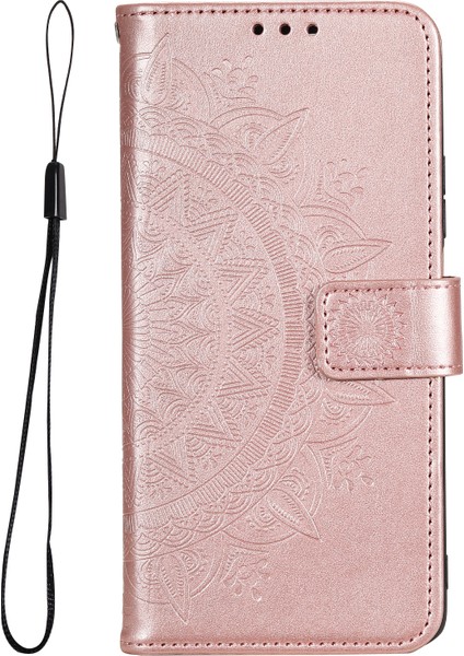 Basılı Mandala Çiçek Cüzdan Deri Telefon Kılıfı Kıvrık Anti-Çizgi Stand Standı Kabuğu Xiaomi Redmi Için Kayış ile Not 11 Pro 5g (Çin) (Mediatek)/not 11 Pro+ 5g-Rose Gold (Yurt Dışından)