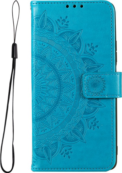 Basılı Mandala Çiçek Cüzdan Deri Deri Telefon Kılıfı Kıvrık Anti-Çizgi Stand Kabuğu Xiaomi Redmi Için Kayış ile Not 11 Pro 5g (Çin) (Mediatek)/not 11 Pro+ 5g-Blue (Yurt Dışından)