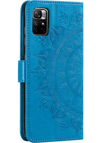 Basılı Mandala Çiçek Cüzdan Deri Deri Telefon Kılıfı Kıvrık Anti-Çizgi Stand Kabuğu Xiaomi Redmi Için Kayış ile Not 11 Pro 5g (Çin) (Mediatek)/not 11 Pro+ 5g-Blue (Yurt Dışından) fırsatları