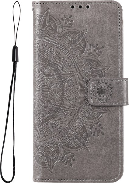 Basılı Mandala Çiçek Kullanışlı Kayış Şık Anti-Damla Cüzdan Standı Deri Telefon Kasa Kapak Kabuğu Xiaomi Poco X3 Gt/redmi Note 10 Pro 5g (Çin) -Grey (Yurt Dışından)