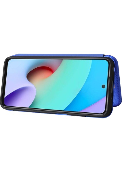 Otomatik Emilen Karbon Fiber Doku Kartı Yuvası Xiaomi Için Halka Kayışı ile Anti-Damla Deri Kasa 10 4g (2021)/10 Prime/10 2022 4g/not 11 4g (Mediatek) -Blue (Yurt Dışından) fırsatları
