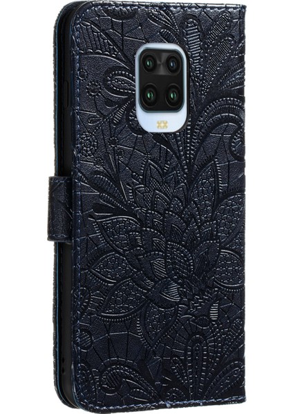 Xiaomi Redmi Için Baskılı Dantel Çiçek Deri Deri Cüzdan Kapağı Not 9s/redmi Not 9 Pro/redmi Note 9 Pro Max-Blue (Yurt Dışından)