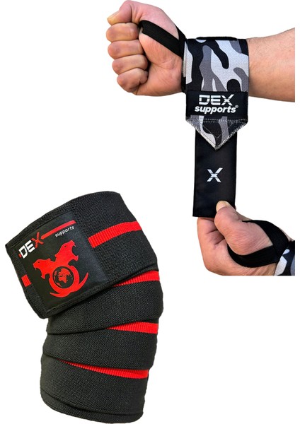 Ağırlık Diz Bandajı ( Knee Wraps ) ,spor Bileklik Wrist Wraps Kamuflaj 2'li Set