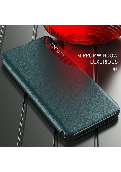 Pencere Flip Deri Telefon Stand Kılıfı Xiaomi Için Kılıf Kapağı Note 10 Pro Max/redmı Note 10 Pro/redmi Note 10 Pro (Hindistan) -Green (Yurt Dışından)