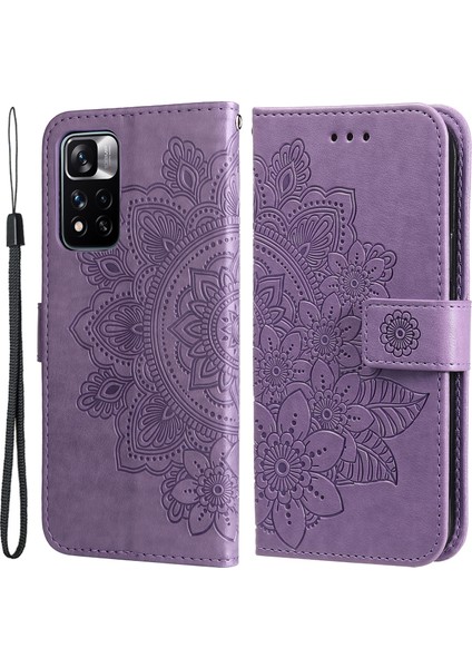 Baskı Çiçek Deseni Cüzdan Deri Koruyucu Telefon Kılıfı Xiaomi Redmi Için Katlanabilir Standlı Kabuk Not 11 Pro 5g (Çin) (Mediak)/note 11 Pro+ 5g-Purple (Yurt Dışından)