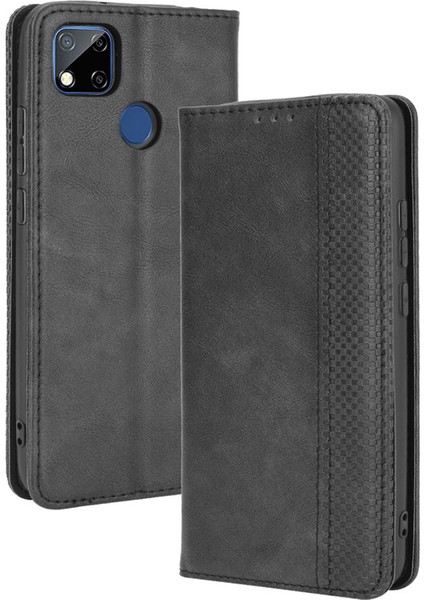 Xiaomi Xiaomi Için Otomatik Emilmiş Retro Pu Deri Kabuk Cüzdan Cep Telefonu Kapağı Redmi 9c/redmi 9c Nfc/redmı 10A-BLACK (Yurt Dışından)