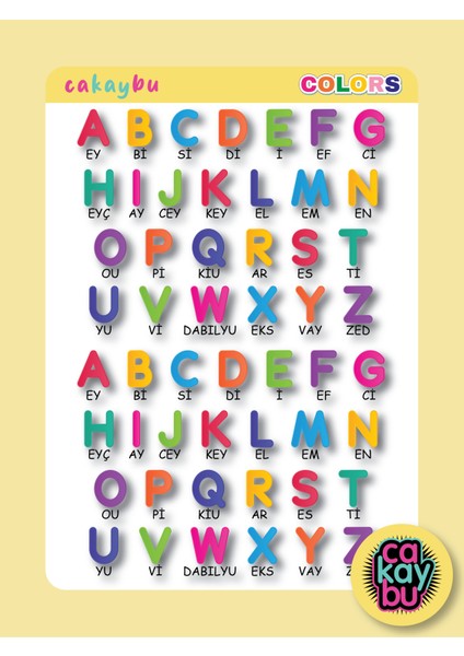 Ingilizce Harfleri Öğreniyorum Sticker Set 1 Sayfa A4