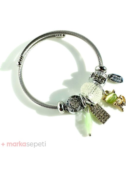 Elmas ve Zirkon Detaylı Charm Çelik Bileklik