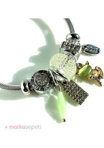 Elmas ve Zirkon Detaylı Charm Çelik Bileklik