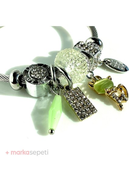 Elmas ve Zirkon Detaylı Charm Çelik Bileklik