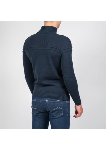 Lacivert Erkek Tam Boğazlı Örgü Desenli Slim Fit Kazak Ncs Jeans 3659