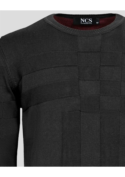 Siyah Erkek Triko Örgü Desenli Slim Fit Kazak Ncs Jeans 3638
