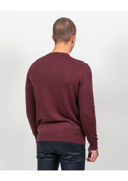 Bordo Erkek V Yaka Triko Slim Fit Pamuklu Kazak Ncs Jeans 3002