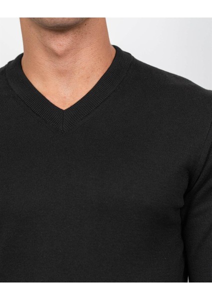 Siyah Erkek V Yaka Triko Slim Fit Pamuklu Kazak Ncs Jeans 3002 modelleri