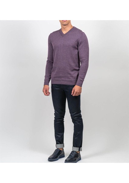 Mürdümmelanj Erkek V Yaka Triko Slim Fit Pamuklu Kazak Ncs Jeans 3002