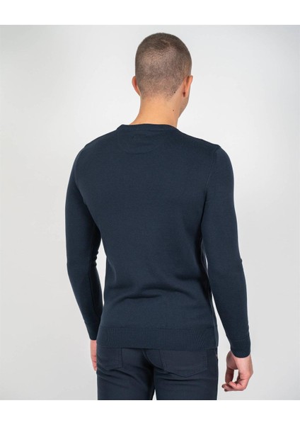 Lacivert Erkek Bisiklet Yaka Triko Slim Fit Pamuklu Kazak Ncs Jeans 3002