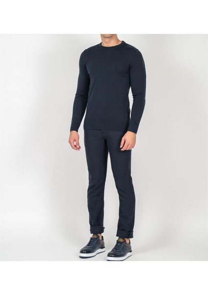 Lacivert Erkek Bisiklet Yaka Triko Slim Fit Pamuklu Kazak Ncs Jeans 3002