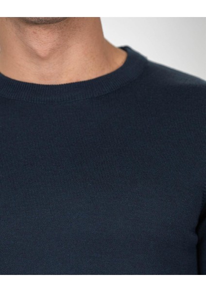 Lacivert Erkek Bisiklet Yaka Triko Slim Fit Pamuklu Kazak Ncs Jeans 3002
