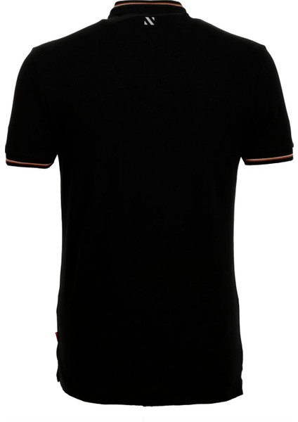 Erkek Siyah Slim Fit Hakim Yaka Ribanalı Baskılı %100 Pamuk T-Shirt Jeans 1975 modelleri