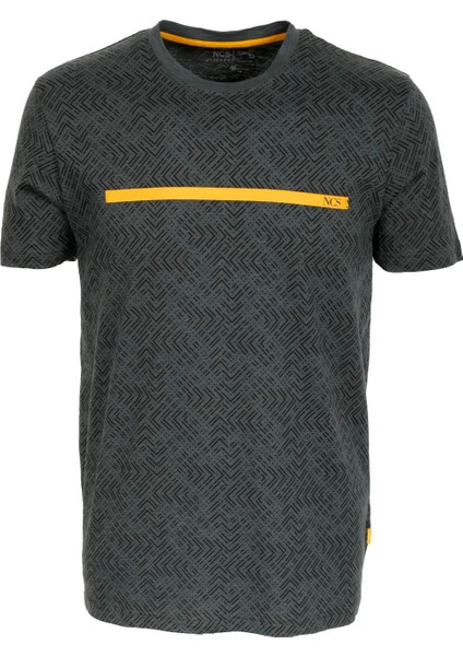 Erkek Antrasit Slim Fit Bisiklet Yaka %100 Pamuk Baskılı Desenli T-Shirt Jeans 1946