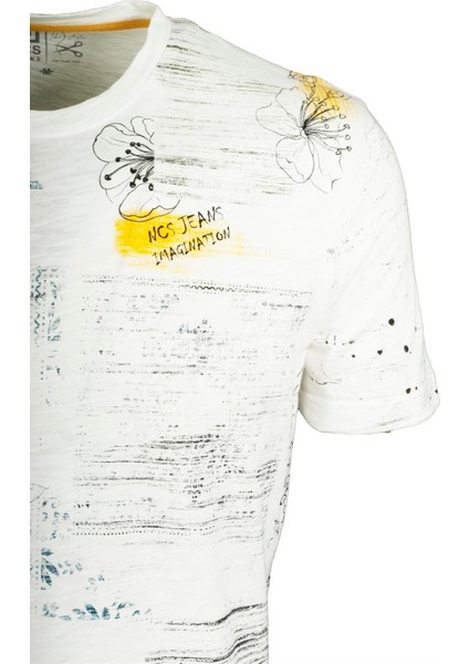 Erkek Beyaz Bisiklet Yaka Baskılı Slim Fit %100 Pamuk T-Shirt Jeans 1953 fiyatları