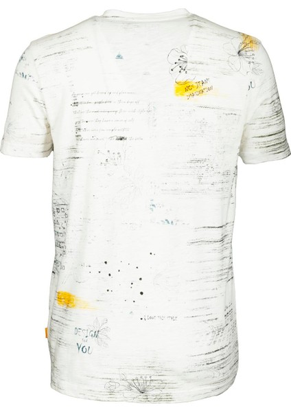 Erkek Beyaz Bisiklet Yaka Baskılı Slim Fit %100 Pamuk T-Shirt Jeans 1953 modelleri