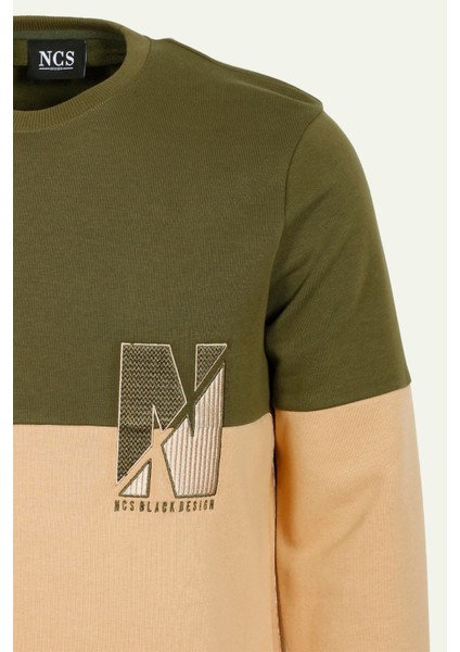 Haki Erkek Bisiklet Yaka Logo Nakışlı 3 Iplik Çift Renk Sweatshirt Ncs Jeans 1624 modelleri
