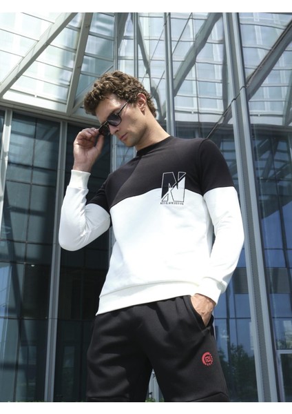 Beyaz Erkek Bisiklet Yaka Logo Nakışlı 3 Iplik Çift Renk Sweatshirt Ncs Jeans 1624 fiyatları