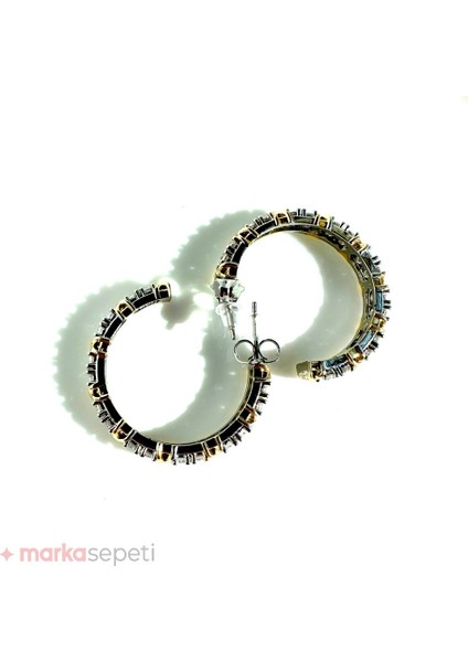 Gold Detaylı Halka Gümüş Kaplama Zirkon Çelik Kadın Küpe fırsatları