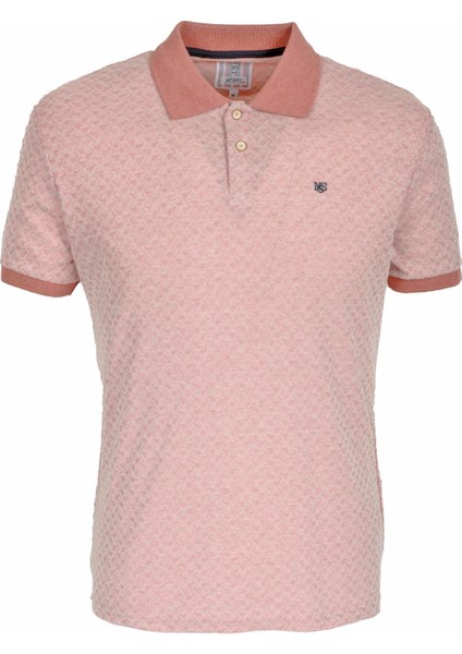 Erkek Açık Kırmızı Slim Fit Polo Yaka %100 Pamuk Dokulu Kumaş Ribanalı Kol T-Shirt Ncs Jeans 1142