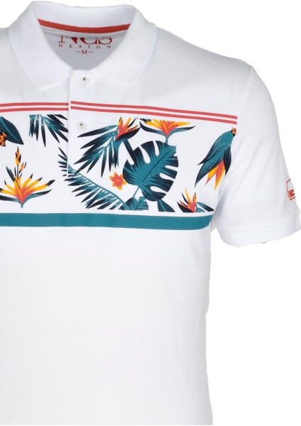 Erkek Beyaz Slim Fit Polo Yaka Baskılı Tshirt 1179 fiyatları