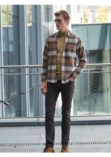 Camel Erkek Oduncu Gömlek Ön Cepli Slim Fit Gömlek Ncs Jeans 7217