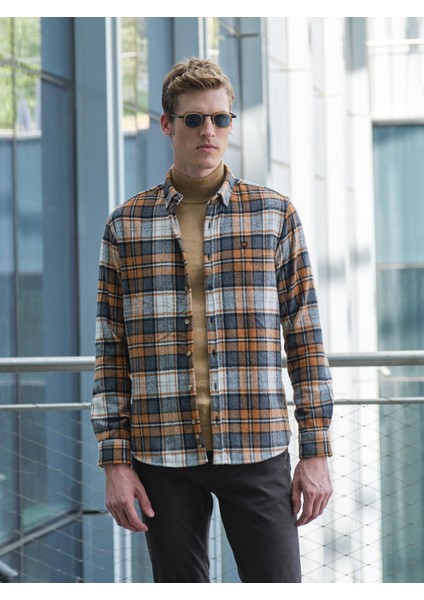 Camel Erkek Oduncu Gömlek Ön Cepli Slim Fit Gömlek Ncs Jeans 7217