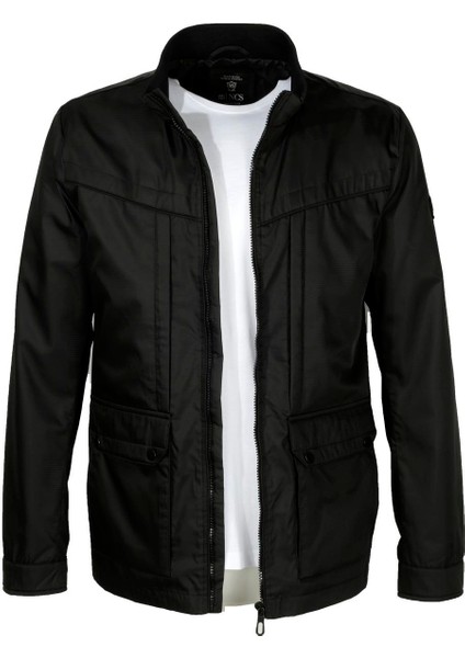 Siyah Erkek Dik Yaka Rüzgar ve Su Itici Ön Cepli Slim Fit Mevsimlik Mont 4502