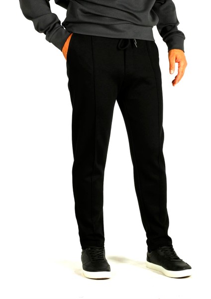 Erkek Siyah Bel Ipli Slim Fit Yan Cepli Armürlü Jogger Pantolon Ncs Jeans 1642