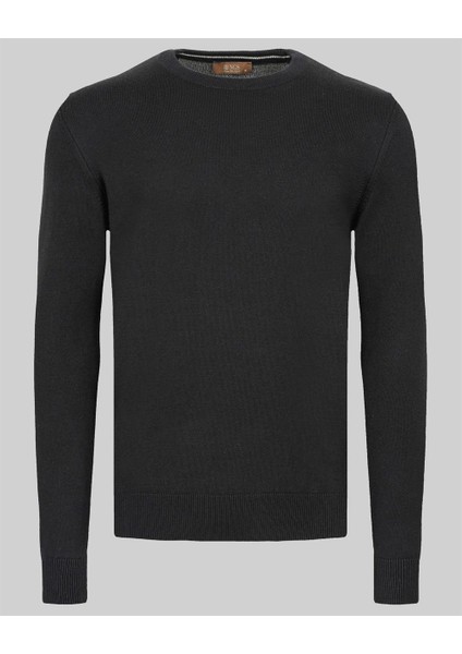 Siyah Erkek Bisiklet Yaka Triko Slim Fit Pamuklu Kazak Ncs Jeans 3002