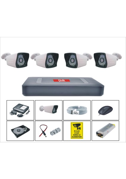 4lü 5mp Sony Lensli Full Hd Gece Görüşlü HDD Dahil 500 GB Güvenlik Kamerası Sistemi