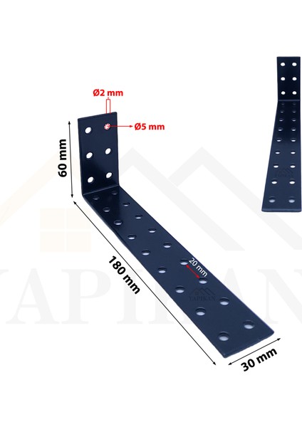 Dekoratif Siyah Deprem Güvenliği Dolap Sabitleme Aparatı Seti 30x60x180mm - Mobilya Sabitleyici Aparatı - Portmanto, Gardırop, Şifonyer, Kitaplık Duvar Sabitleme L Demiri