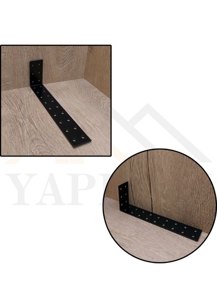 Dekoratif Siyah Deprem Güvenliği Dolap Sabitleme Aparatı Seti 30x60x180mm - Mobilya Sabitleyici Aparatı - Portmanto, Gardırop, Şifonyer, Kitaplık Duvar Sabitleme L Demiri