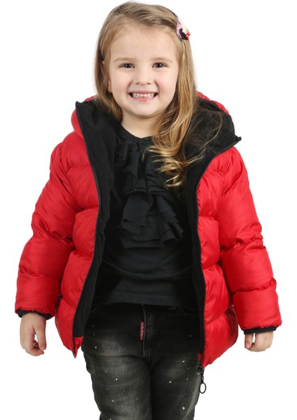 Kız Çocuk Kırmızı İçi Polarlı Kapüşonlu Su Geçirmez Rüzgara Dayanıklı Şişme Kışlık Mont & Kaban fiyatları