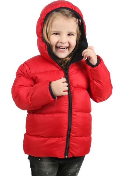 Kız Çocuk Kırmızı İçi Polarlı Kapüşonlu Su Geçirmez Rüzgara Dayanıklı Şişme Kışlık Mont & Kaban indirimleri