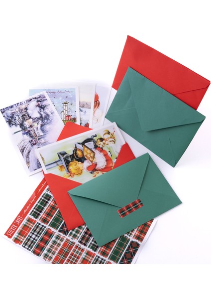 15 parça kartpostal, zarf ve stickerlı yılbaşı seti 1 adet