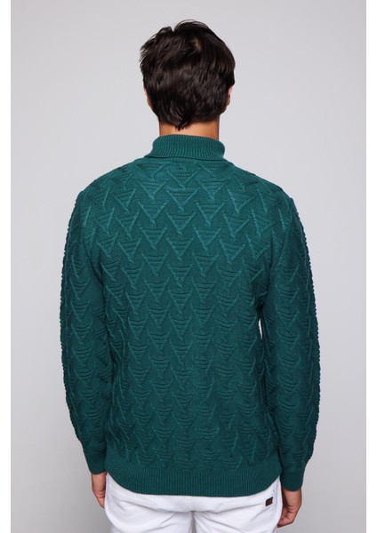 Slim Fit Dar Kesim Tam Balıkçı Yaka Desenli Yeşil Erkek Kazak indirimleri