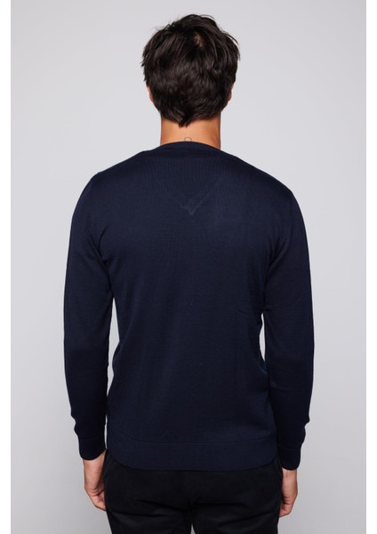 Slim Fit V Yaka Kareli Lacivert Erkek Kazak indirimleri