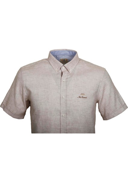 Erkek Bej Kısa Kol Yazlık Gömlek Slim Fit Düğme Yaka Pamuklu Ince Kumaş Jeans 7174 Shirt indirimleri