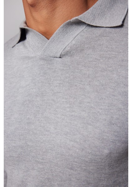 Slim Fit Dar Kesim Polo V Yaka Erkek Gri Kazak fırsatları