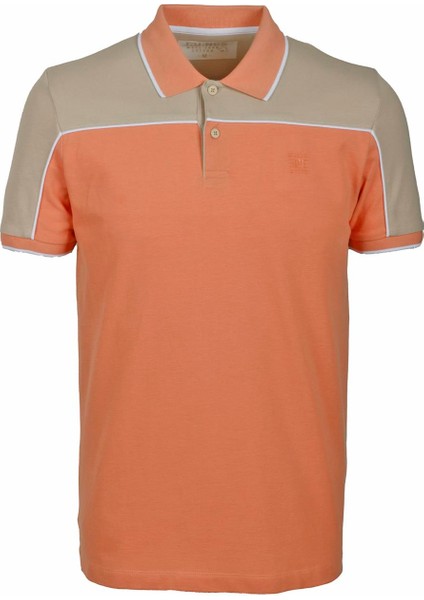 Bej Erkek Slim Fit Kırışmaz Polo Yaka Fitil Renk Geçişli Kol Ribanalı Pamuk T-Shirt Jeans 1163