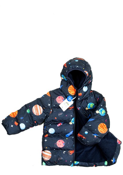 Kız Çocuk İçi Polarlı Kapüşonlu Gezegen Yıldız Desenli Kışlık Şişme Mont & Kaban & Parka fiyatları