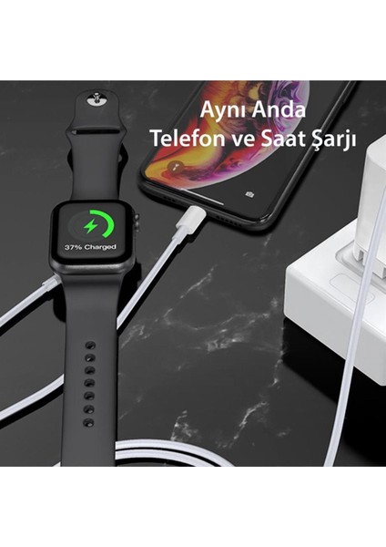 2in1 Yeni Nesil 1.5m Apple Watch Şarjı ve Lightning Hızlı Şarj Kablosu